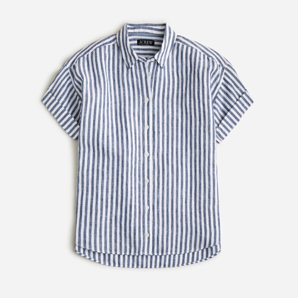J.Crew Capitaine Linen Shirt Blue Stripe Baird McNutt Irish L